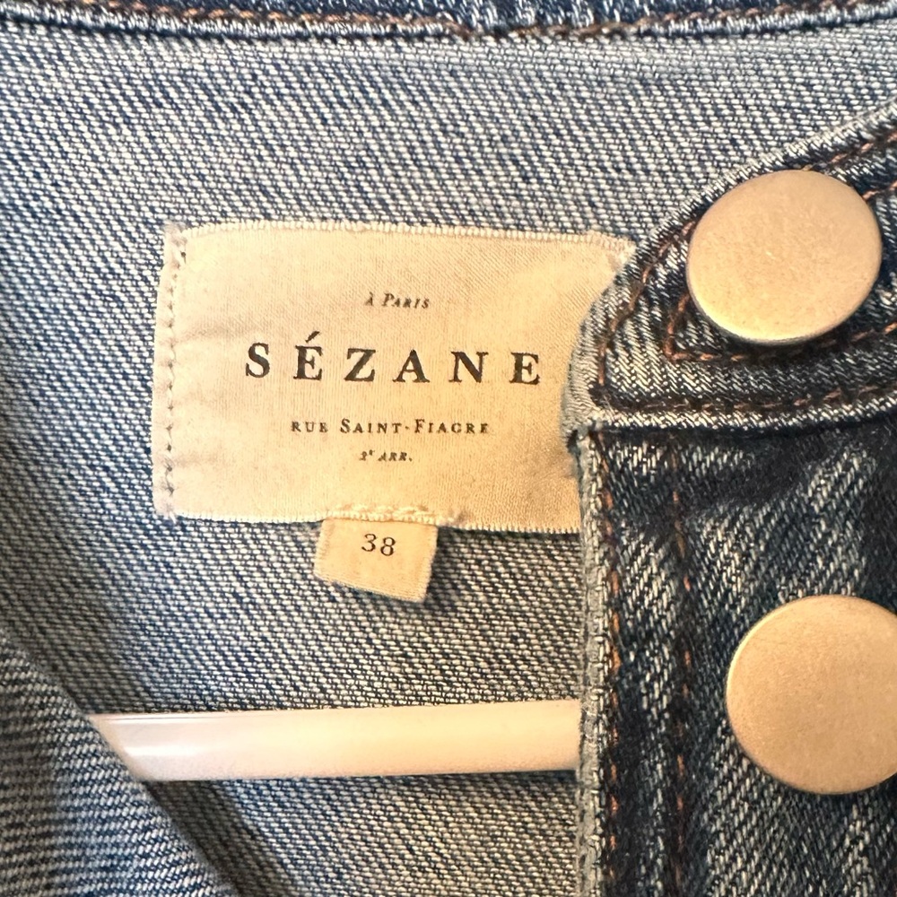 Sezane Denim Button-Front Mini Dress in Deep Blue - Picture 7 of 7